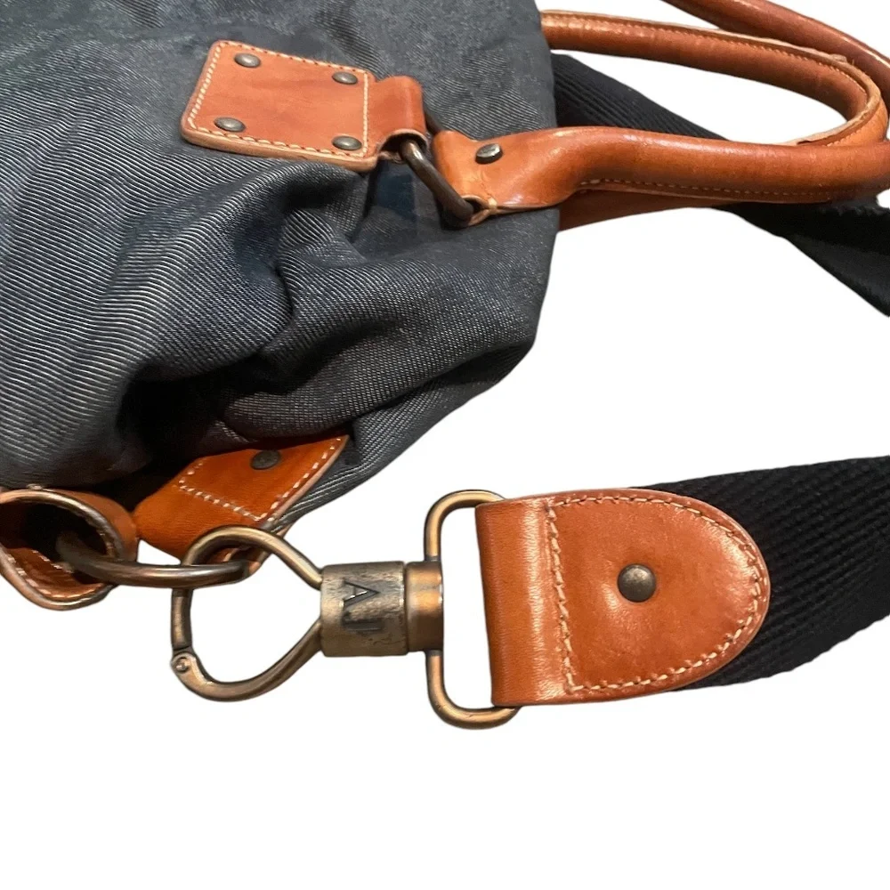 Armani Exchange Distressed leather-trimmed Denim Tote Bag‎